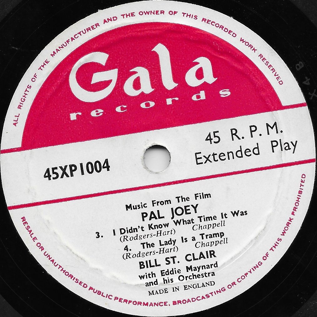 45 XP 1004 Pal Joey Rodgers / Hart / Bill St. Clair from ITV, Channel 4 and Channel 5 library Label